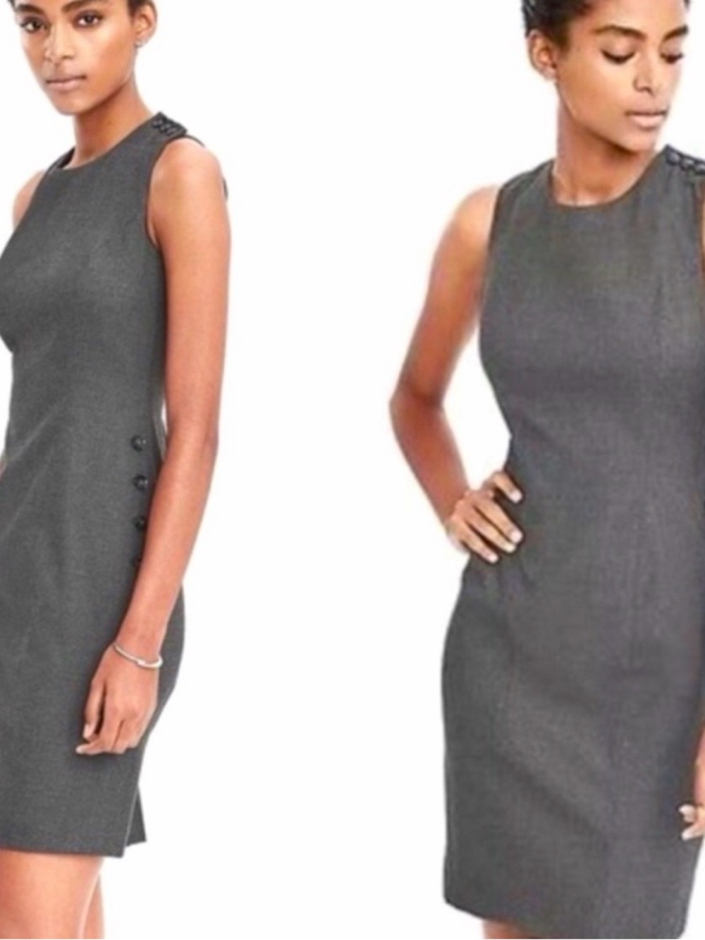 Banana Republic Charcoal Gray Sleeveless Midi Sheath Dress
